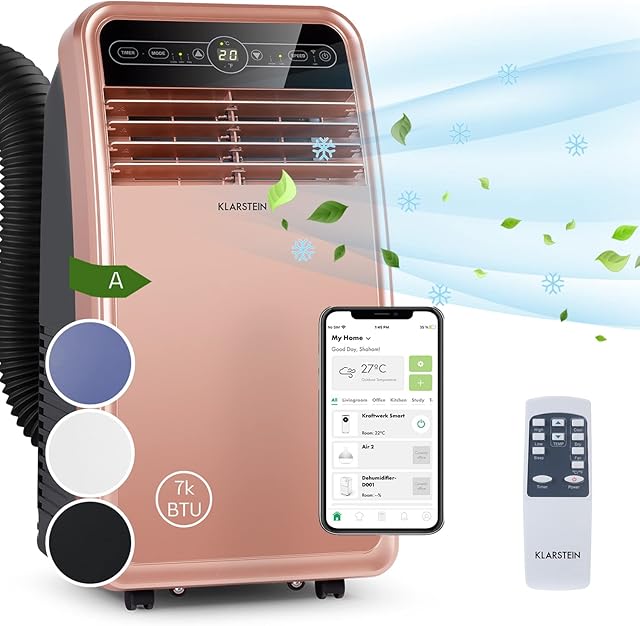 Klarstein Portable Air Conditioner, 4-in-1 Cooling Air Conditioning Unit for Home & Offices, with Night Mode, Smart App, Dehumidifier, Low Consumption Small, Portable AC Unit, 7000 BTU Bronze