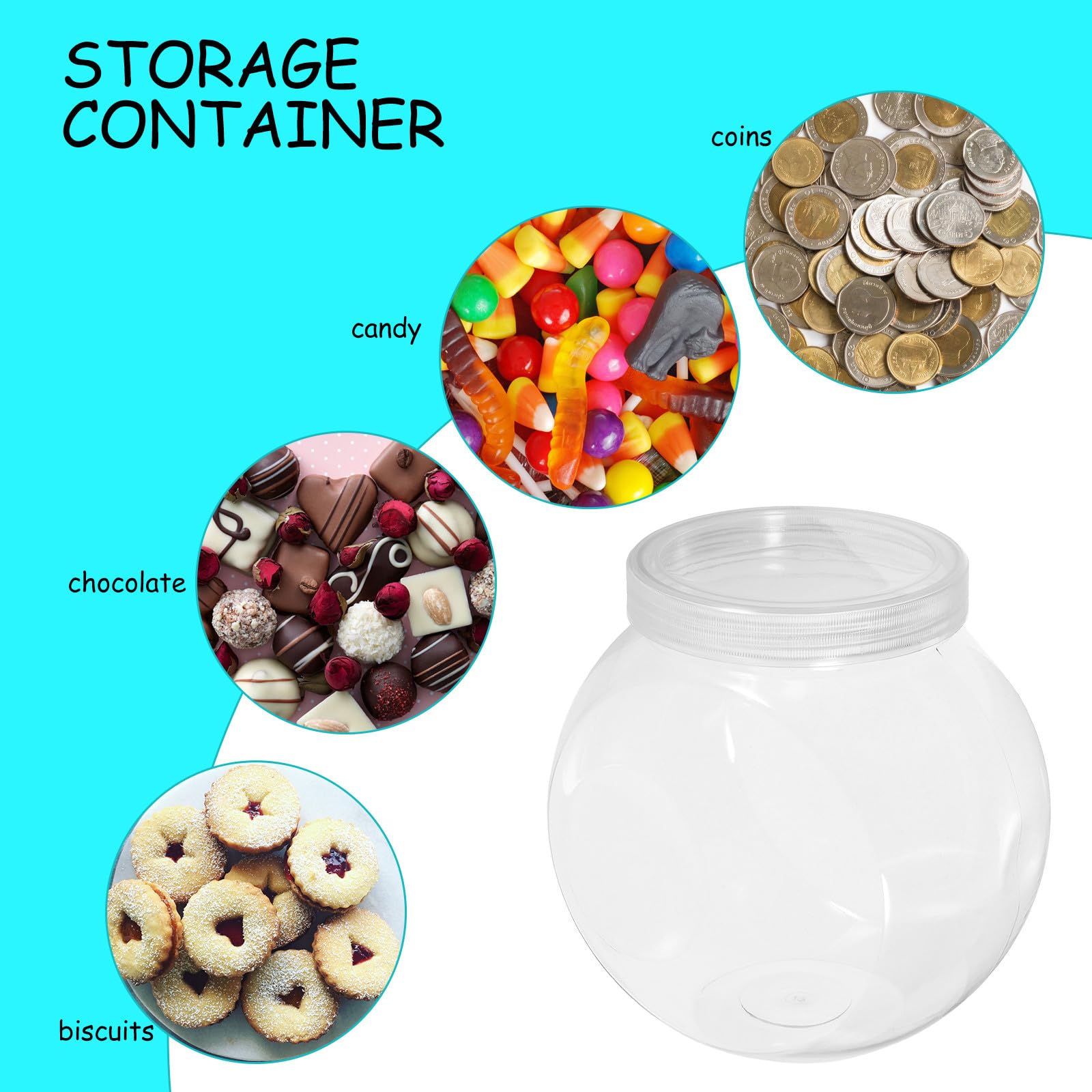 LALAFINA Set di 3 Barattoli Rotondi per Biscotti in Pet Trasparente Bianco da 1500ml Coperchio, Contenitori Multifunzionali per Dolci e Snack, Design Semplice e Pratico