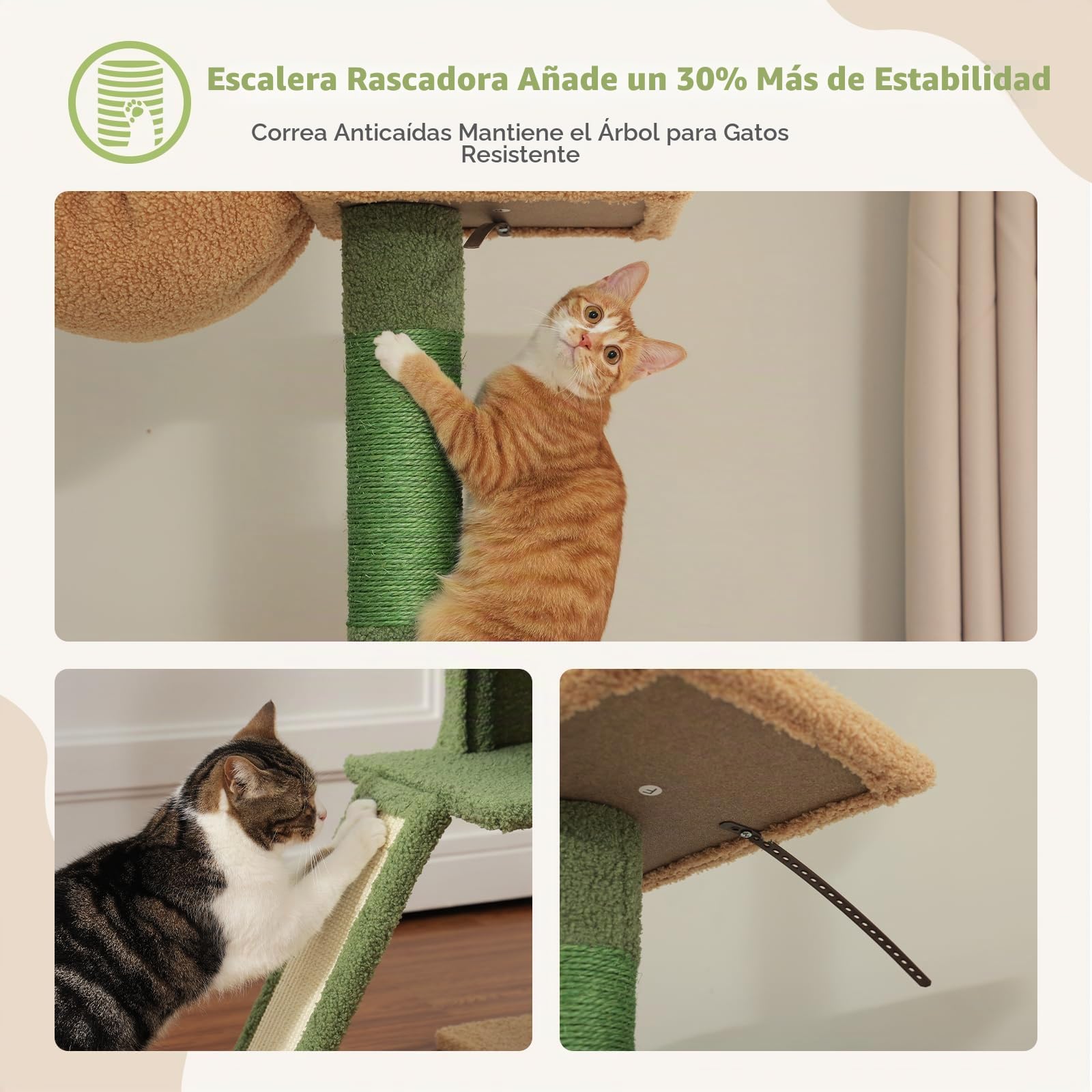 PAWZ Road Árbol de Cactus para Gatos de Piso a Techo con Altura Ajustable de 216 cm a 273 cm, Torre para Gatos con Amplio Espacio de Actividad con Hamaca y un condominio