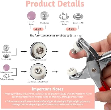 MINGBOLIN Press Stud Kit, 200 Sets of 9.5mm Snap Fasteners with Pliers