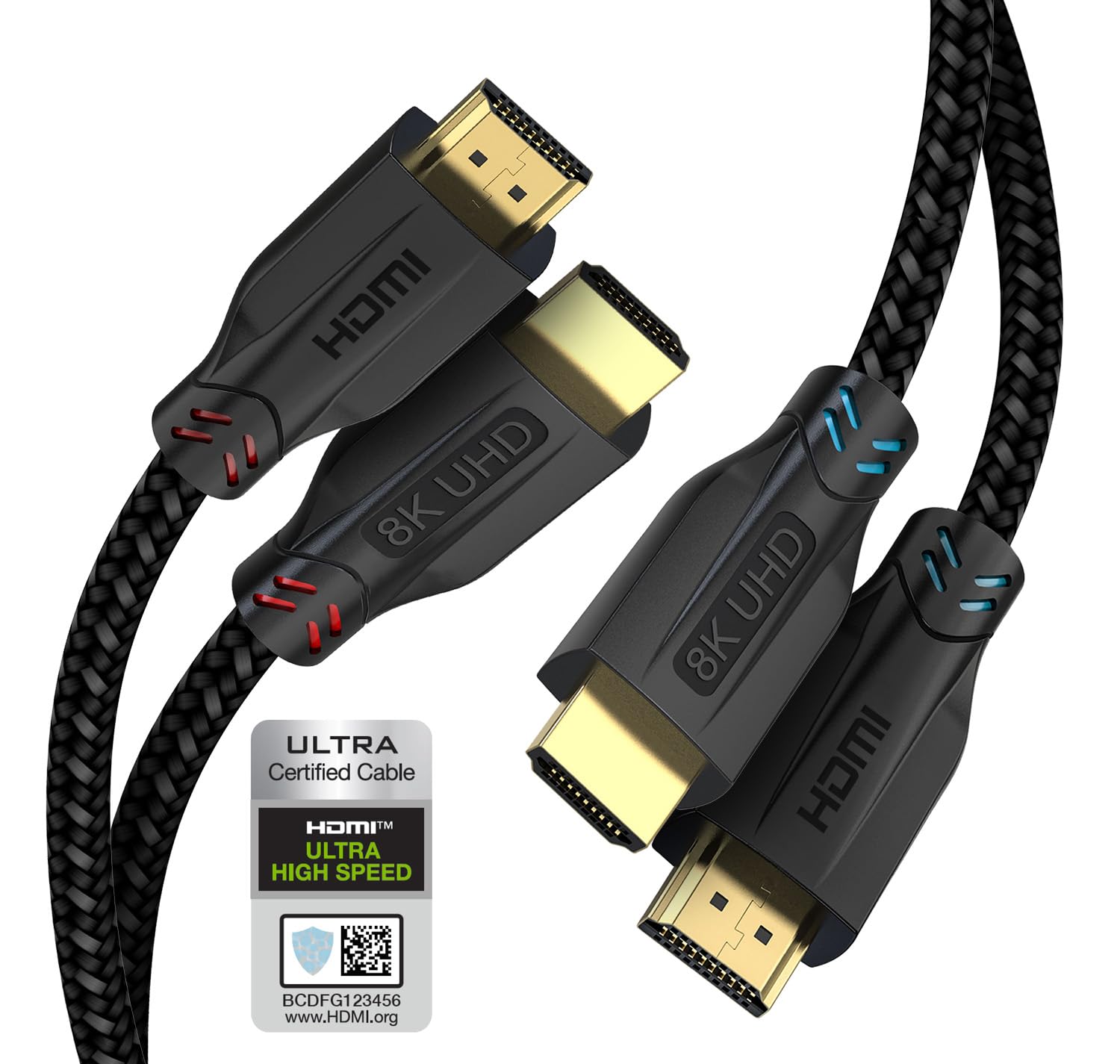 TEKTURN 8K HDMI 2.1 Cable (2-Pack), 48Gbps, 6ft, Certified Ultra High Speed Braided, 4K 144Hz 8K 60Hz, HDCP 2.3, Dynamic HDR, eARC, DTS:X, Supports Roku, Xbox Series X, PS5, Blu-ray, Apple, Smart TVs