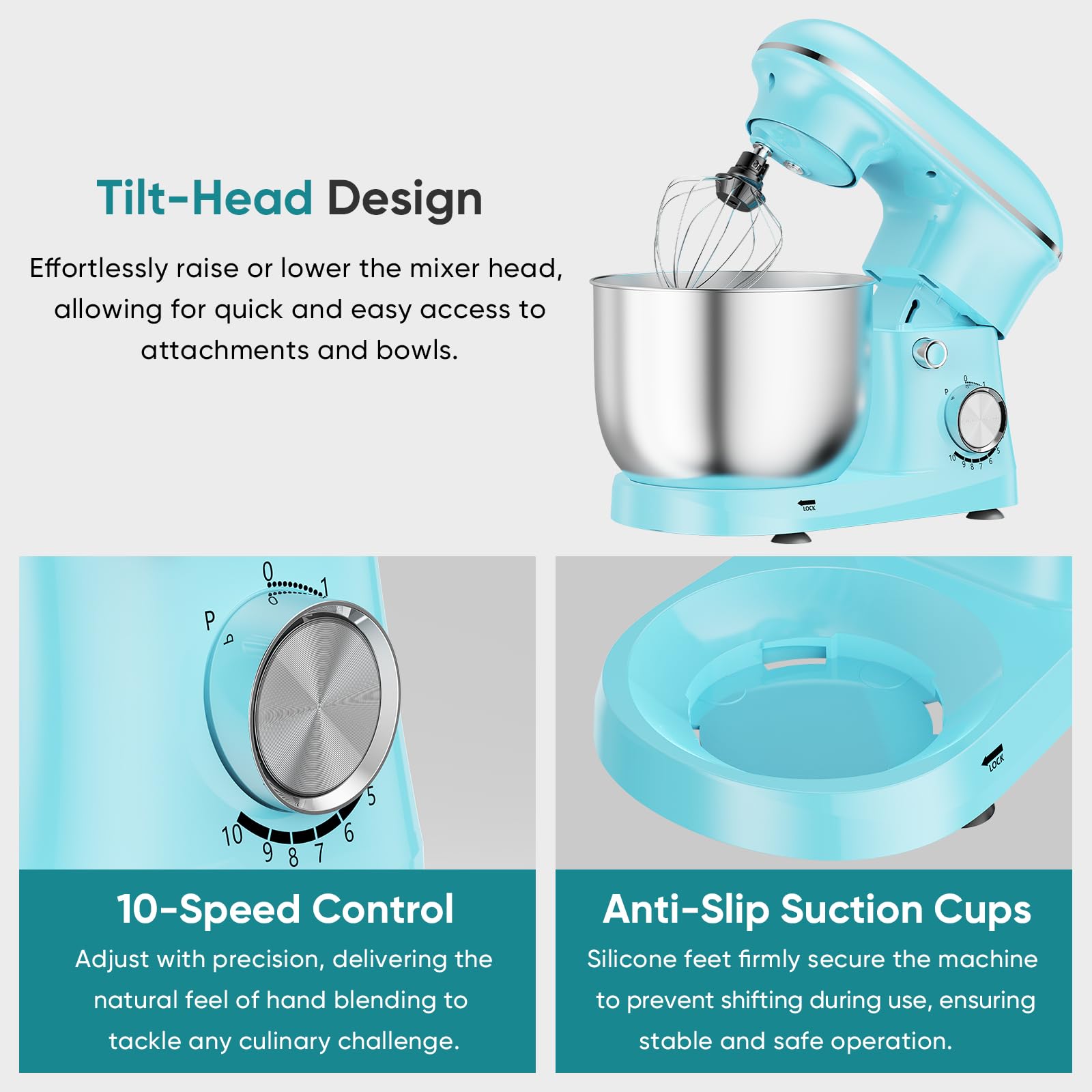 OLIXIS 6.3 Qt Stand Mixer, 10-Speed Tilt-Head Electric Mixer for Baking view 5
