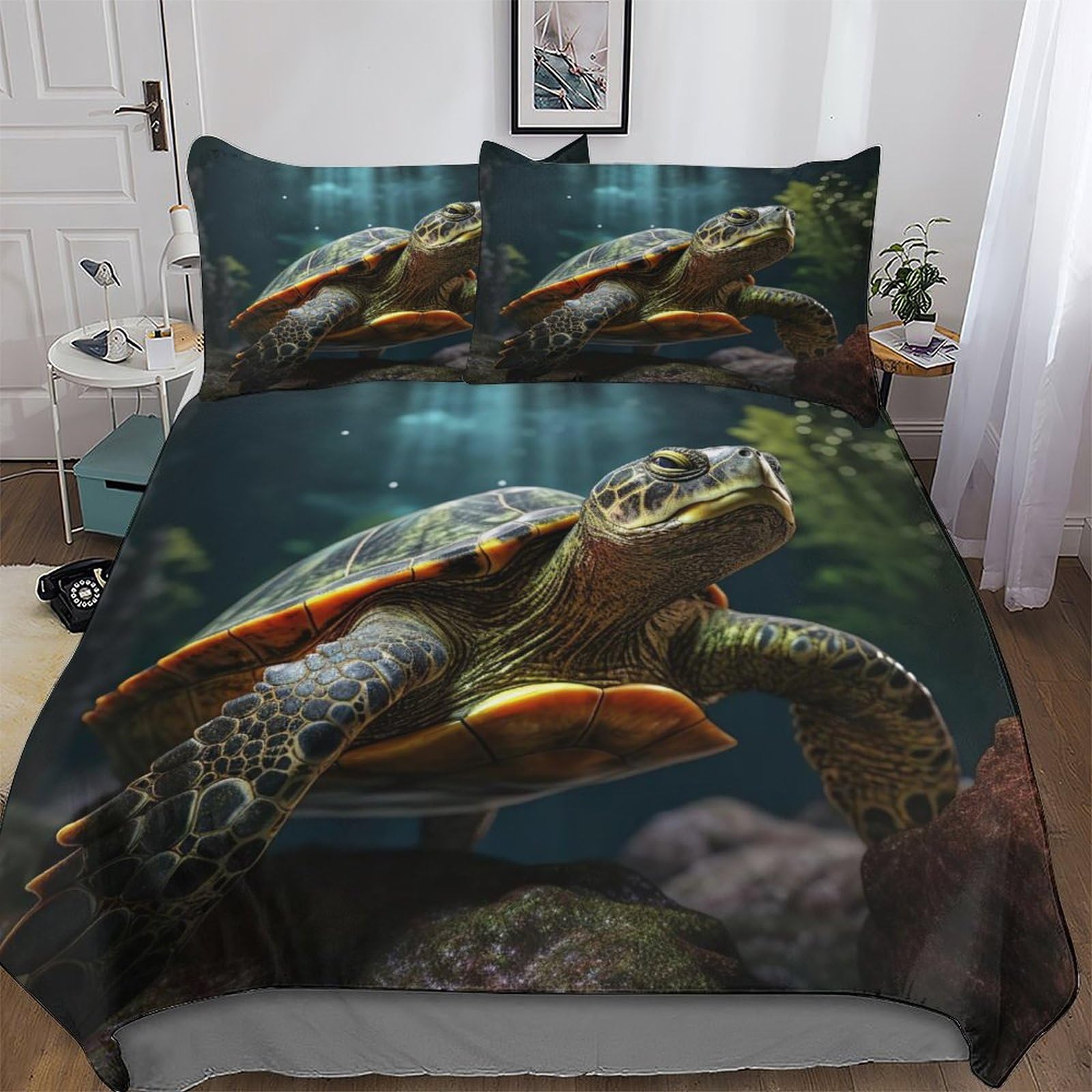 Housse de couette tortue de mer parure de lit king 3D luxe microfibre douce lit deux places