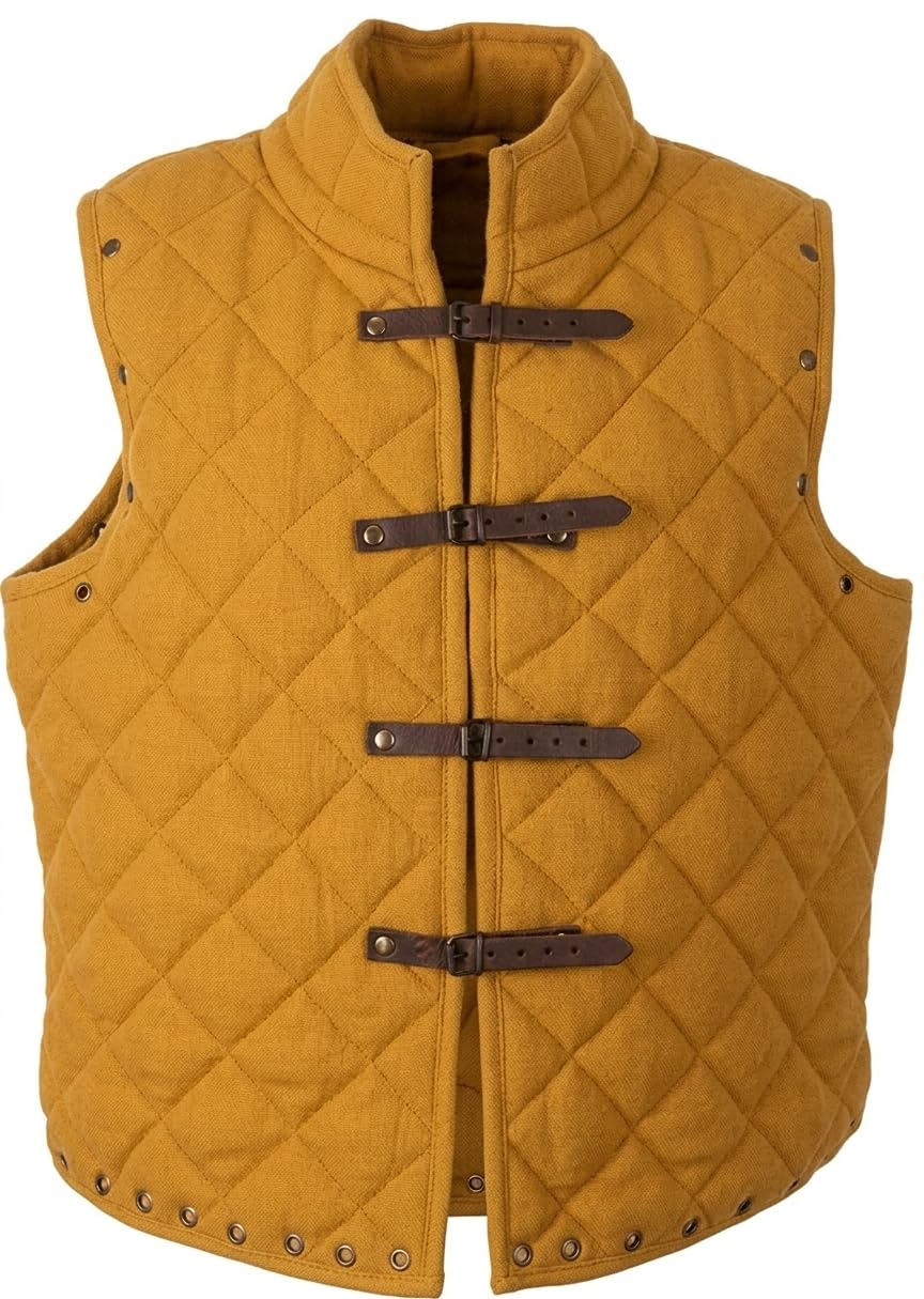 Medieval Sleeveless Gambeson Padded Vest, Cotton, Yellow, Handmade, for Reenactment, LARP, Cosplay and Renaissance Costume (LARGE)