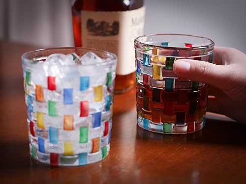 Miniatura 3 de Vaso de vidrio de 8.8 oz. Artesanal pintado a mano, paquete de 2 vasos de whisky, vasos de cristal de color arcoíris renacentista, regalo de 3.5