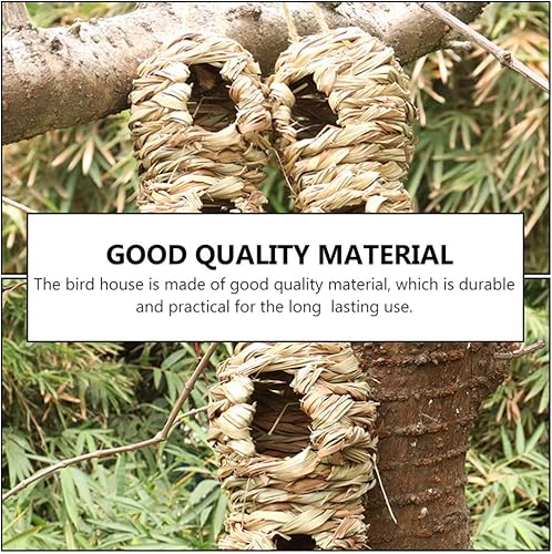 Miniatura 6 de POPETPOP Colibrí Birdhouse Exterior Hierba Colgando Pájaros Cabaña Tejida a Mano Jaulas Nido Roosting para Wren Sparrow Mimbre Finch Chickadee