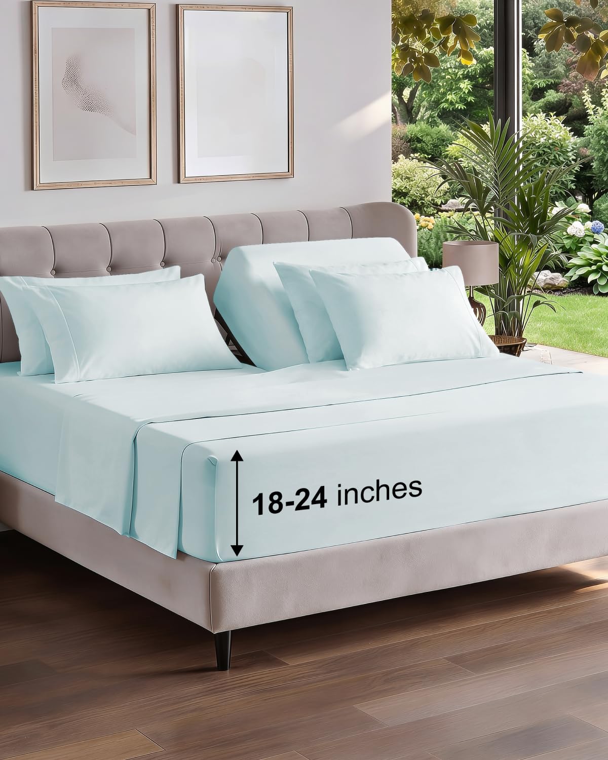 CGK Extra Deep Flex Top Split Head King 6pc Cooling Sheet Set - Ice Blue