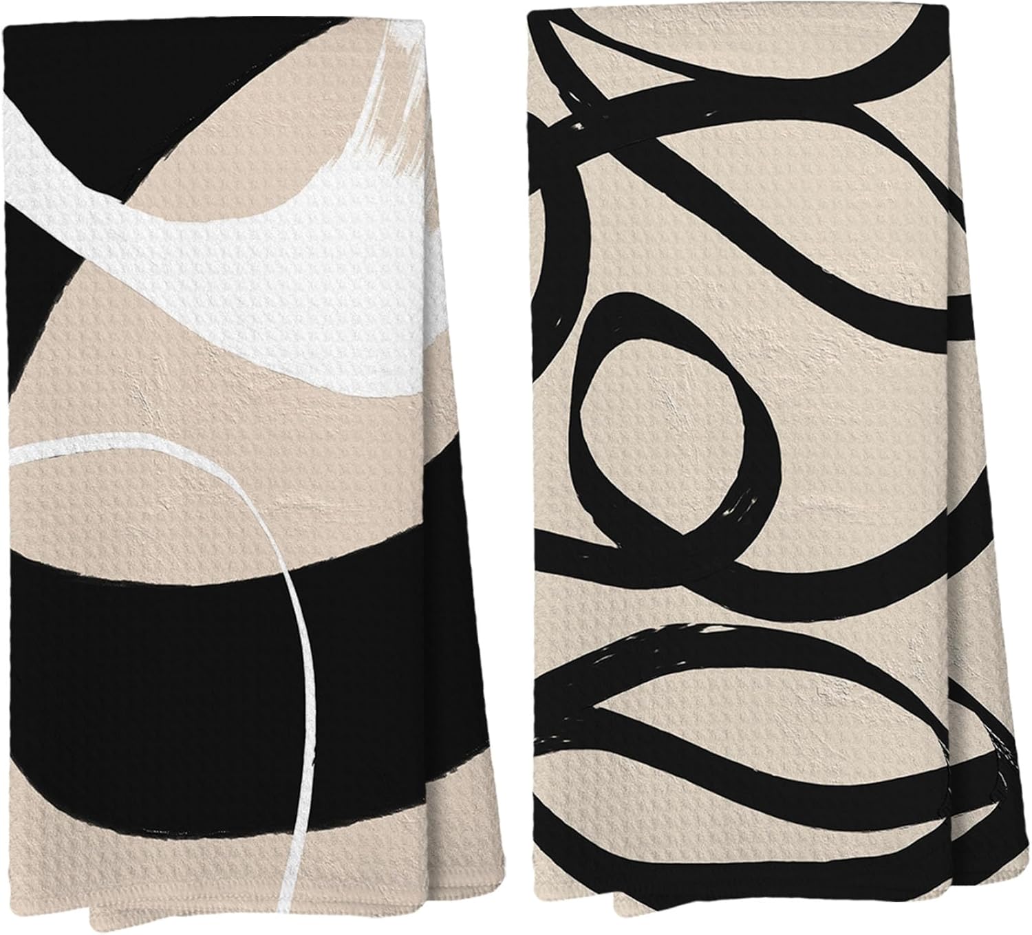 Liosei Beige and Black Modern Abstract Kitchen Towels, Boho