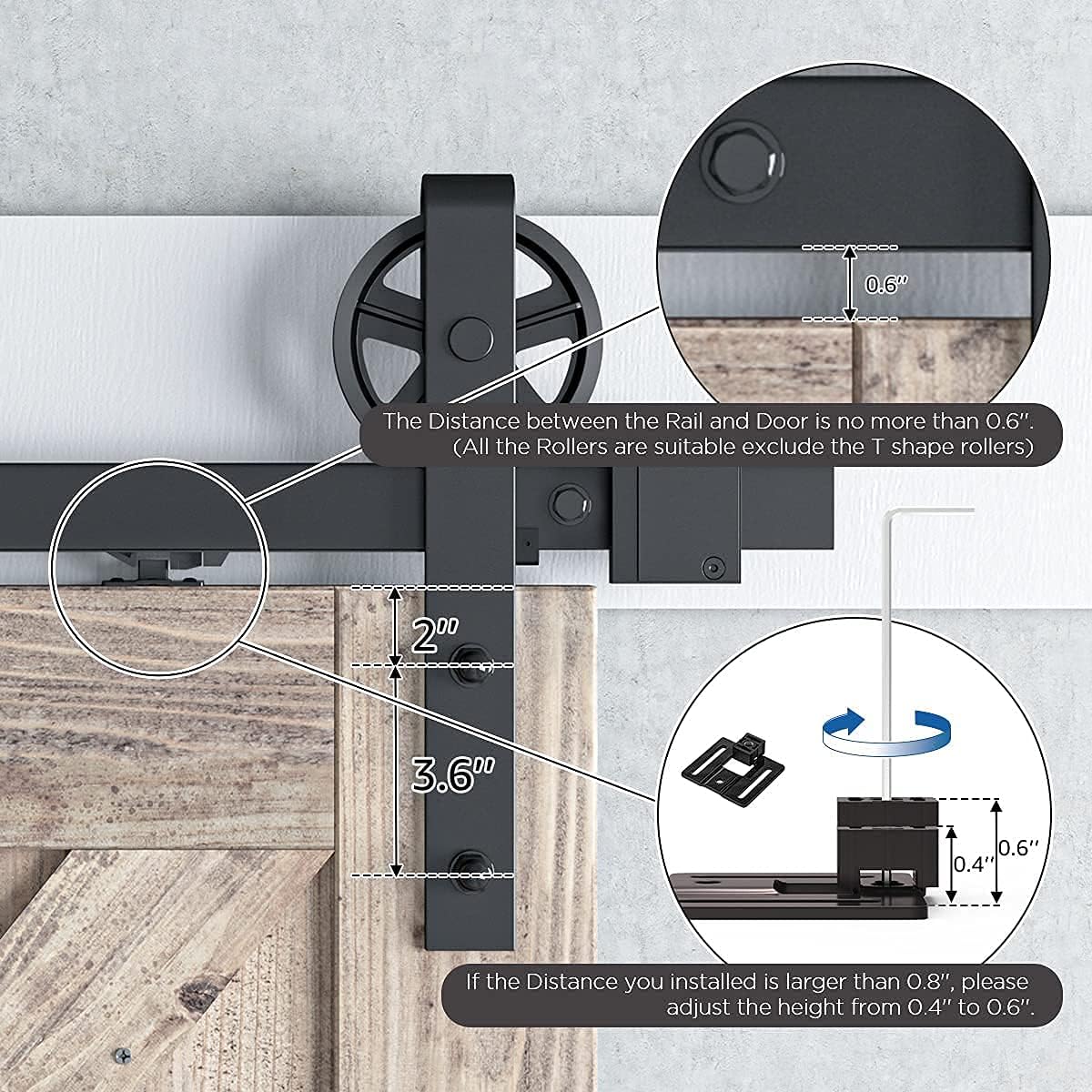 Barn Door Hardware 3 Accessories, Match 55-88 Pounds Single Door(Light Door), Include Floor Guide, Handle and Soft-Close Merchanism image 3