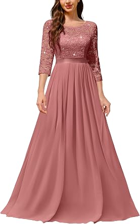 Miusol Womens Classy Scoop Neck Sequined Floral Lace Home Coming Party Maxi Dress