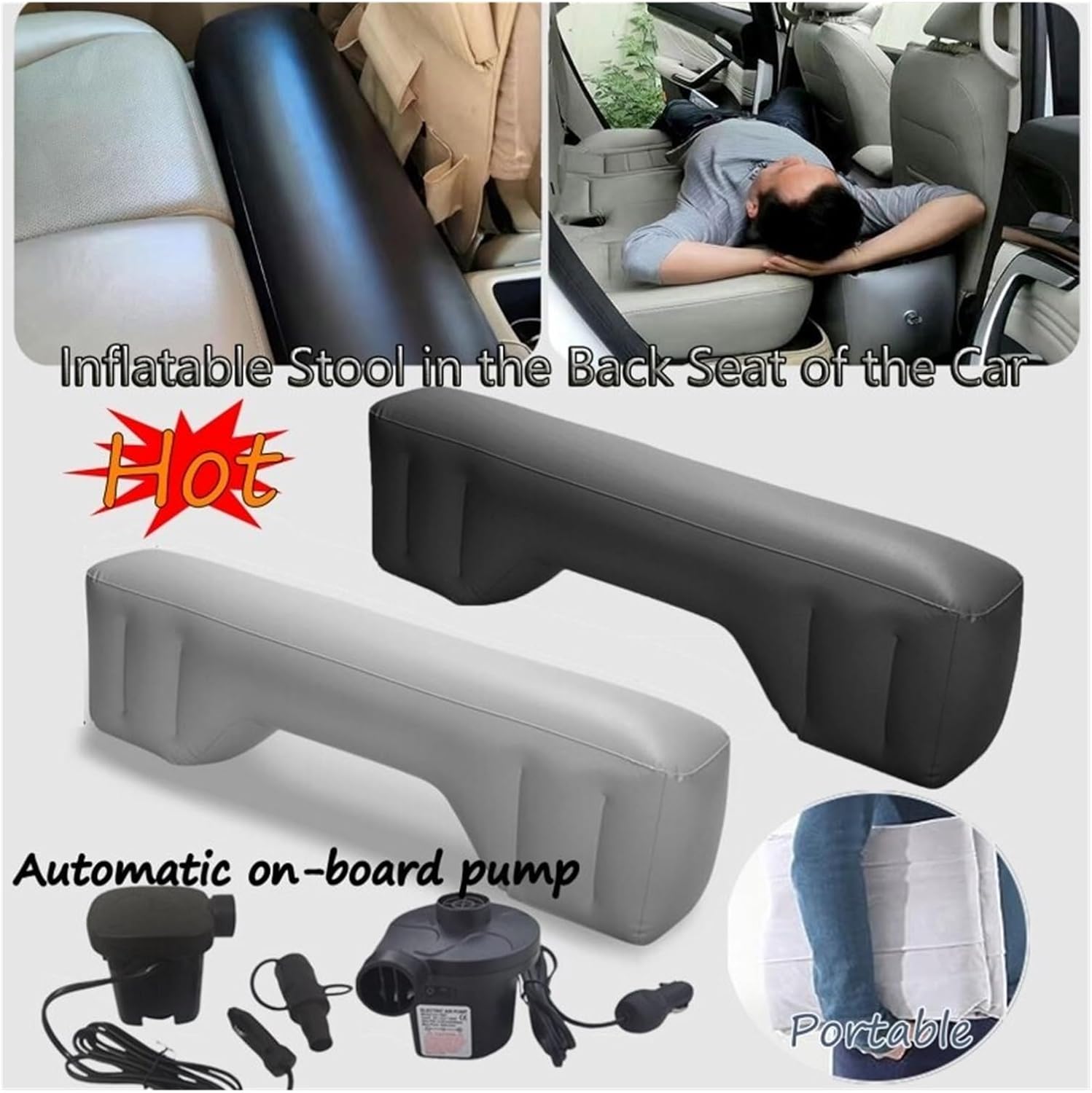 Car Air Bed Car Travel Inflatable Mattress Air Bed Back Fit for Seat Accessories Rear Clearance Pad Gap Padding Long Distance Camping Artifact Universal(Black)