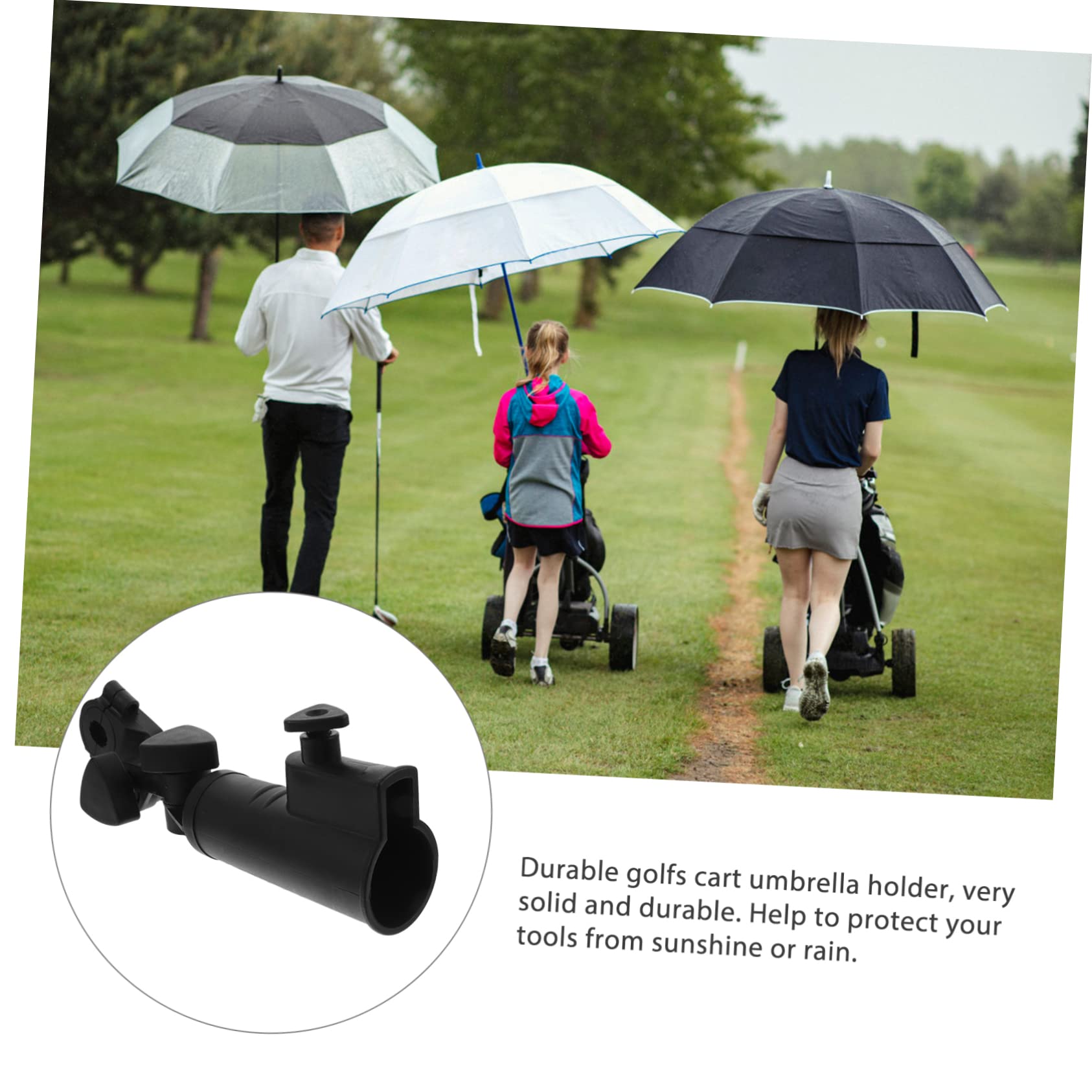 Soporte Ancho Paraguas de Golf para Carrito de Mecanismo Resistente en de Pinza y Interno Ajustable, Plástico para Lluvia y Uso Exteriores