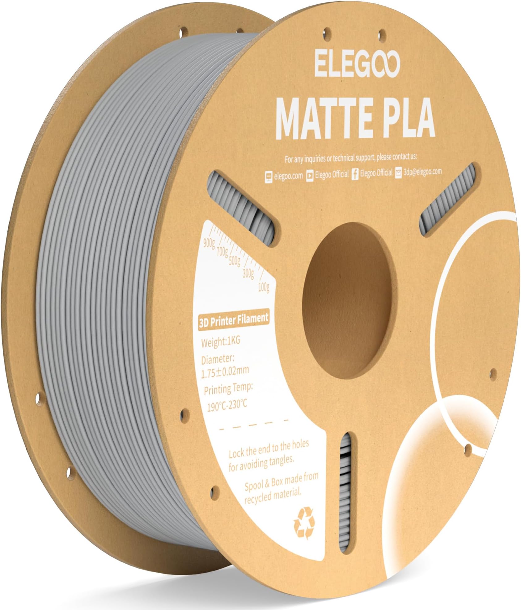 ELEGOO(エレグー) マット PLA フィラメント スレートグレー 1KG、1.75mm 3Dプリンターフィラメント寸法精度+/- 0.02mm、1kg カーボードスプール (2.2ポンド) ほとんどのFDM 3Dプリンター用
