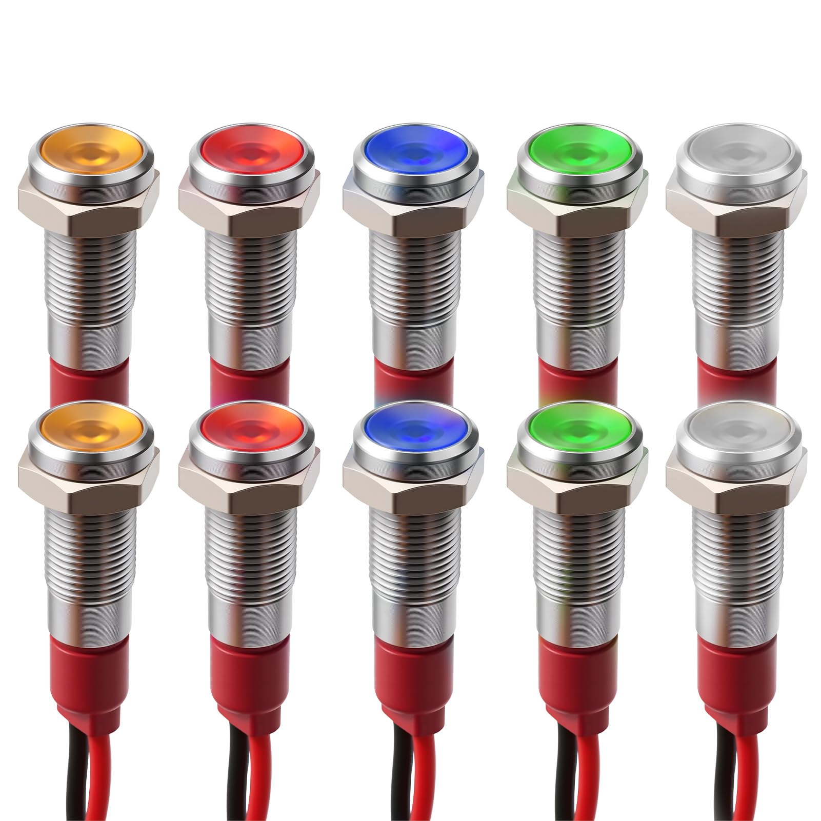 Indicatore LED 6mm 10Pcs AC/DC 12-24V Rosso/Verde/Giallo/Bianco/Blu Impermeabile per Moto