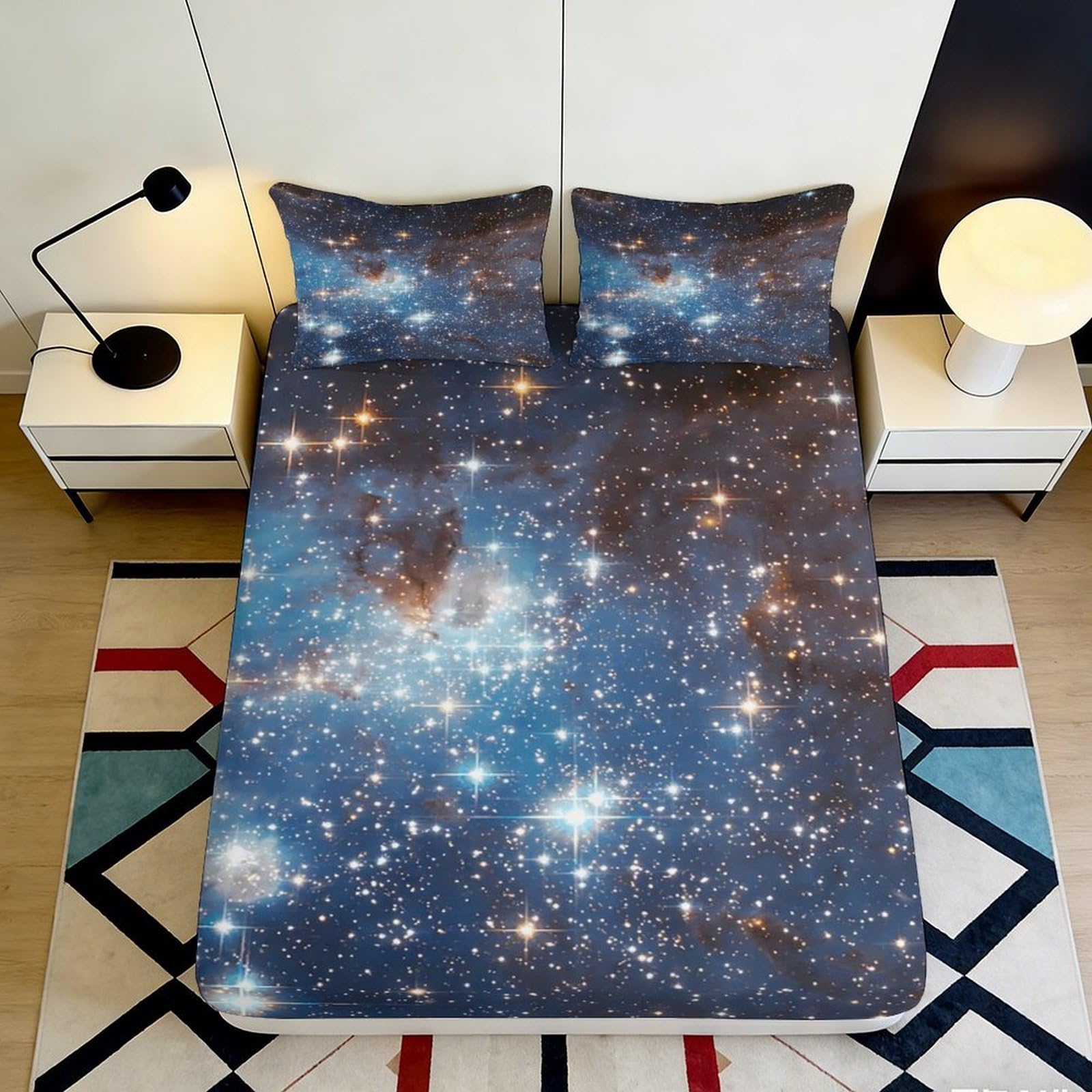 Jqzkxnhpbr Style-5 3D Printed Galaxy Starry Sky Fitted Sheet Microfiber Soft Breathable Cosmic Nebula Mattress Cover For Bedroom Dorm Decor 90X200x25cm
