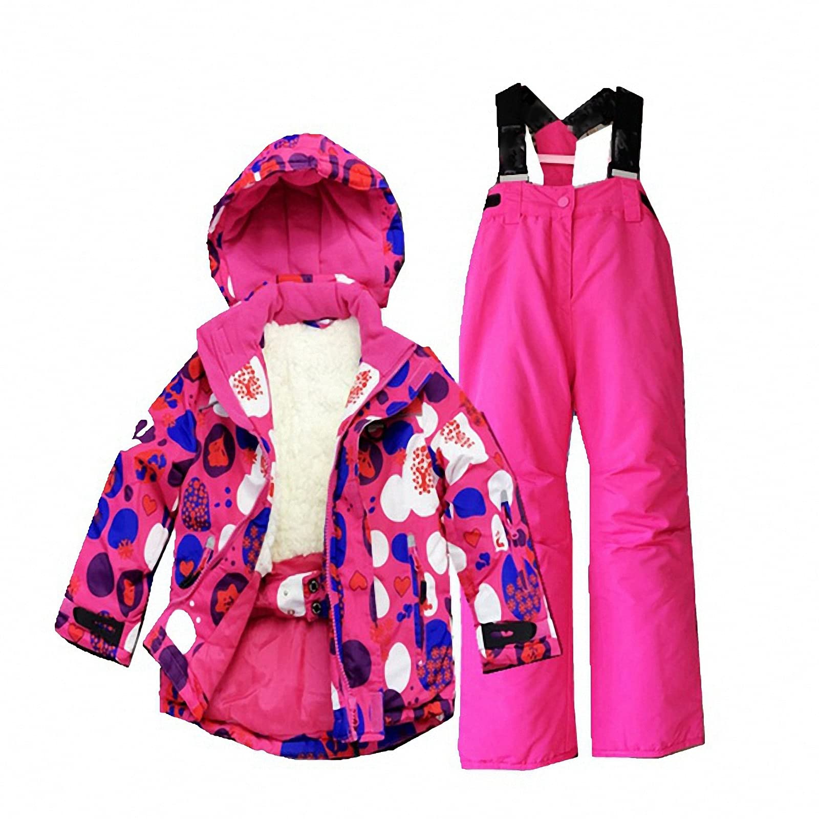 Kinder skianzüge Snowboard,Outdoor warme skilätzchen/Schneehose/Skihose mädchen,verdickte 2 teilig Skijacke Jungen,wasserdichte Winterjacke,Schneeanzug mit Kapuze