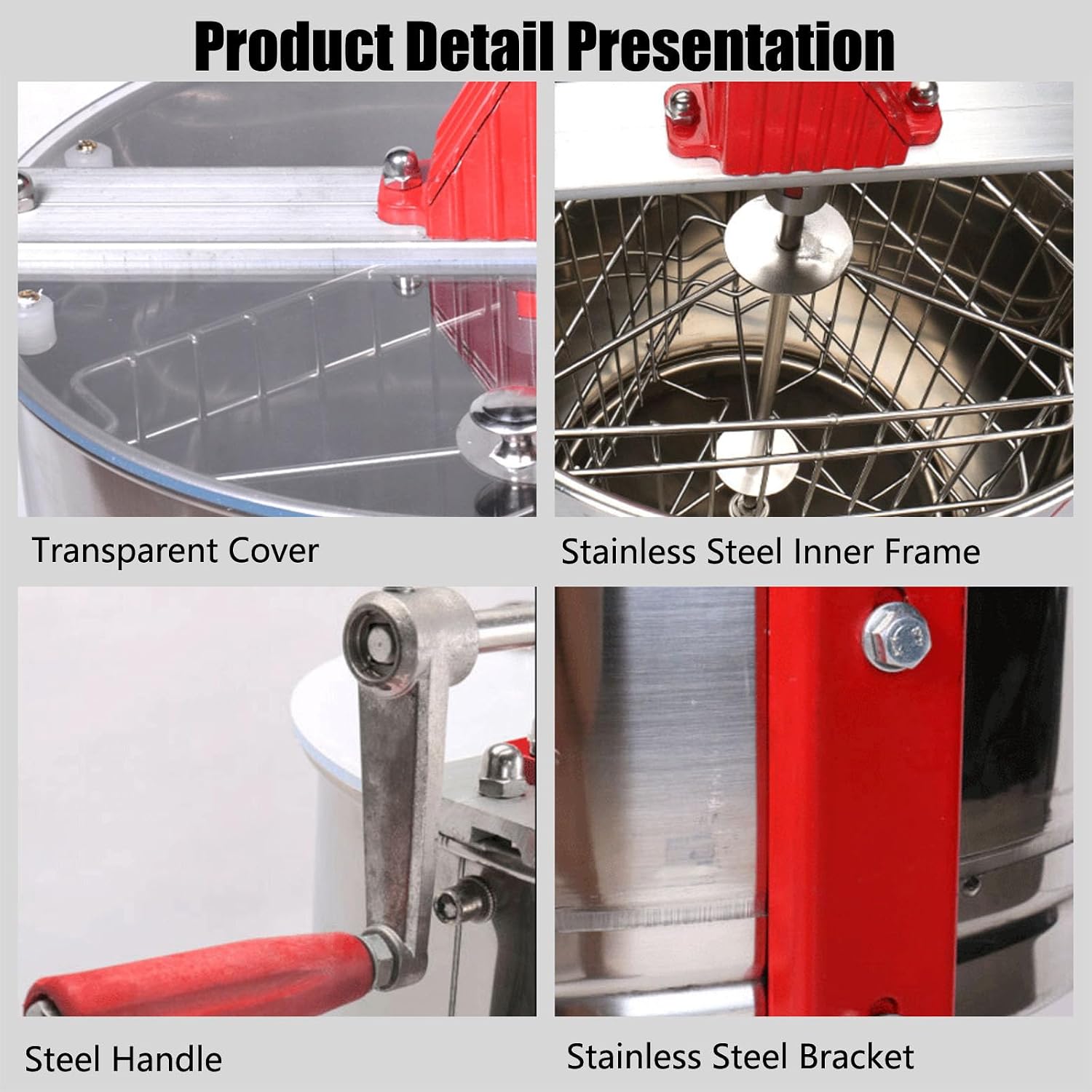 Honey Extractor Manual, 3 Frame Frame Holder Honey Separator, Honeycomb Drum Spinner with Transparent Lid, Stainless Steel Honey Centrifuge Extractor, for Apiaries and Family Use,3 Frame