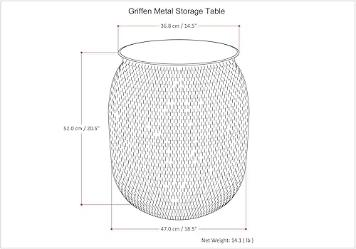 Miniatura 9 de SIMPLIHOME Griffen - Mesa auxiliar redonda de metal sólido de 19 pulgadas de ancho en oro antiguo, mesa auxiliar contemporánea para sala de estar