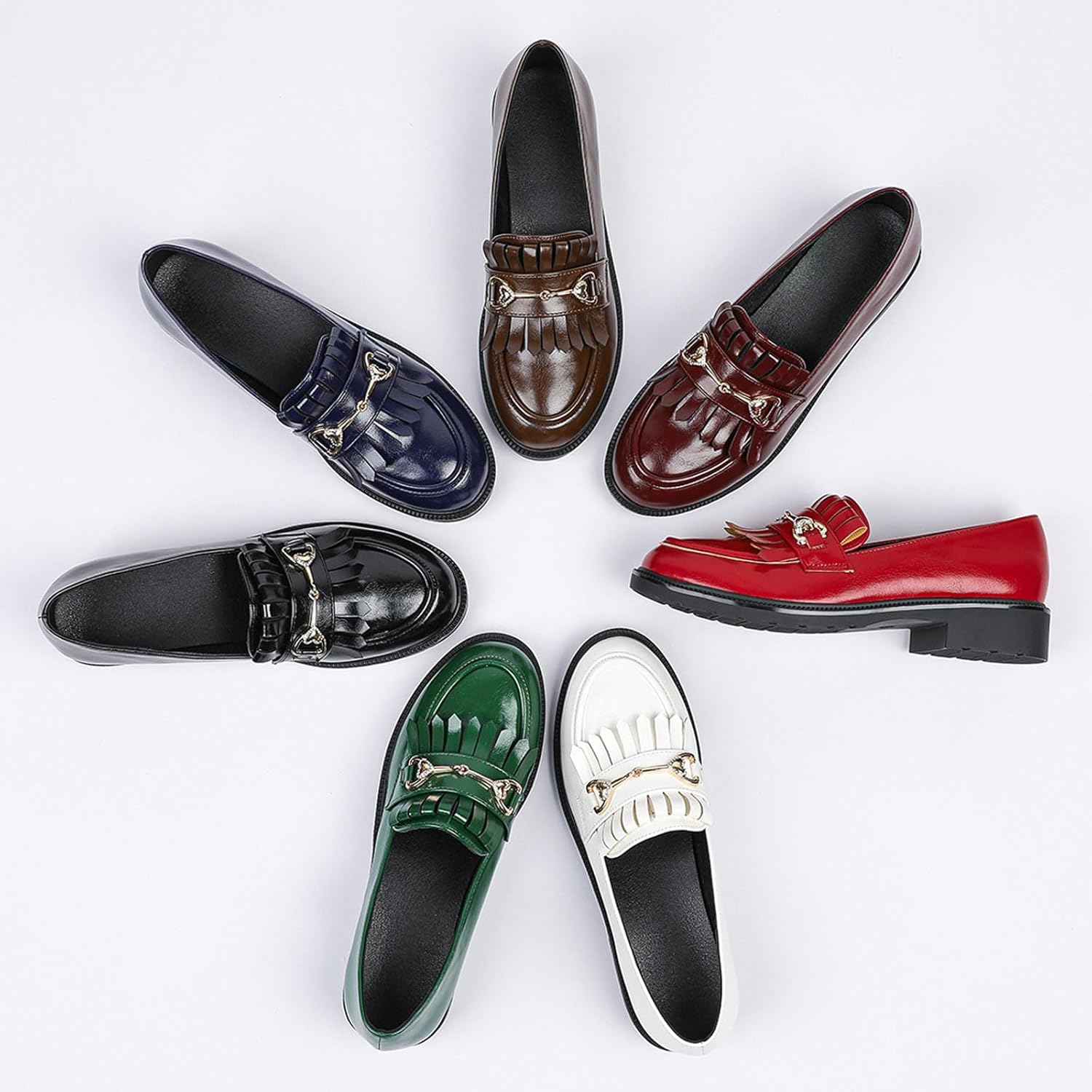 Tassel Loafers for Women's Patent Leather Low Heel Metal Buckle Slip On Moccasins Dress Shoes Casual Round-Toe Comfort Business Uniform Driving Walking Shoes - Image 7