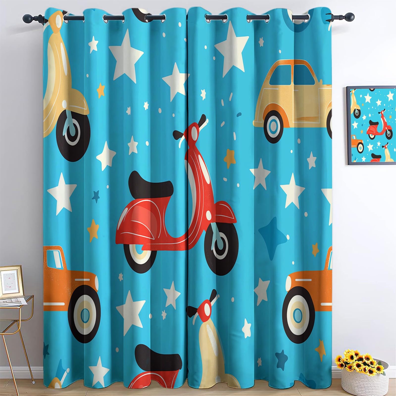 Rideaux occultants pour salon 150x166 cm bleu moto