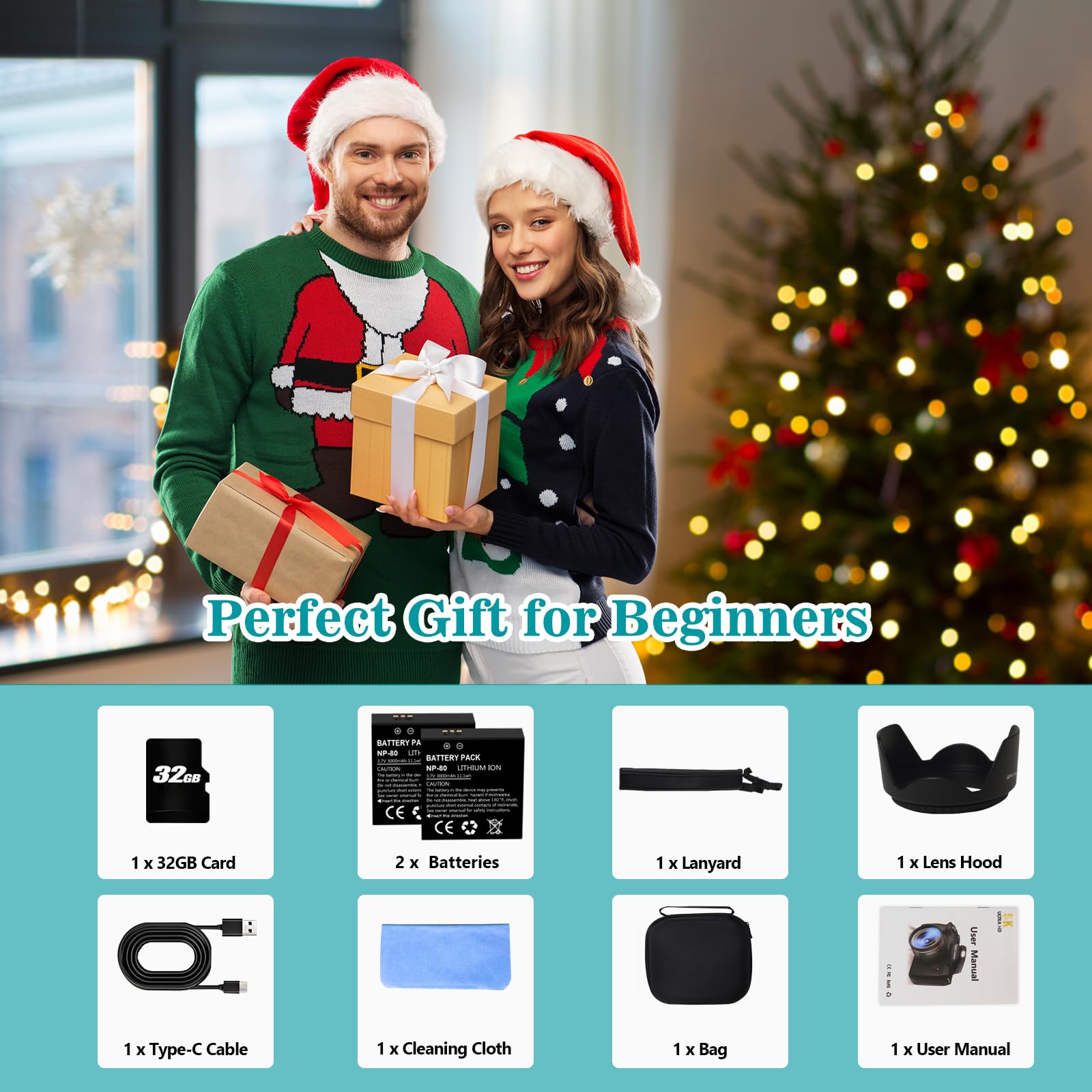 Cámaras digitales para fotografía de enfoque automático, cámara de vlogging WiFi de 64 MP con doble lente, pantalla táctil, zoom digital de 18X, cámara de viaje con parasol para lente, tarjeta de 32