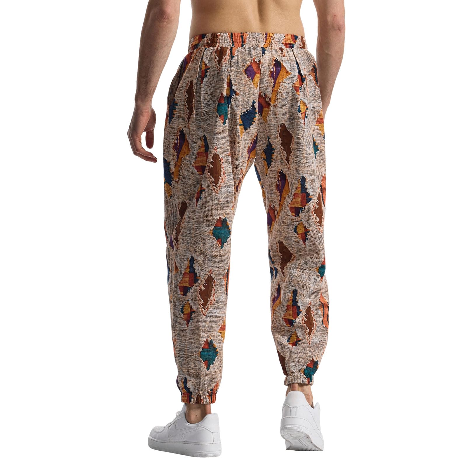MakingDa Pantalon de survêtement en coton imprimé 3D pour homme - Taille élastique - Hippie Bloomers - Pantalon cargo pour la plage, la marche, la course à pied, le jogging