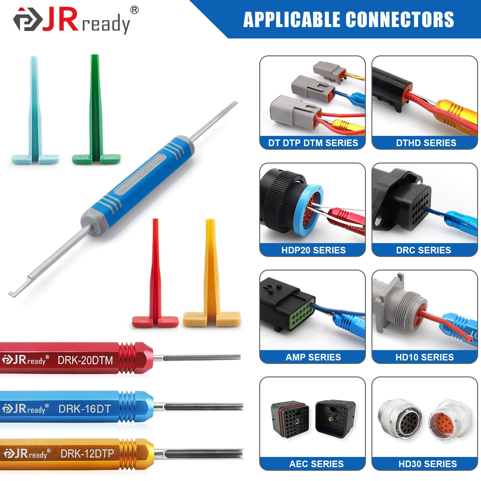 JRready ST5231-08 Juego de Herramientas para Deshilar Clavijas Deutsch Para 12# 16# 20# Contactos Sólidos y Estampados 10-22 AWG Herramienta de Desbloqueo Conector Automotriz Para Deutsch Series