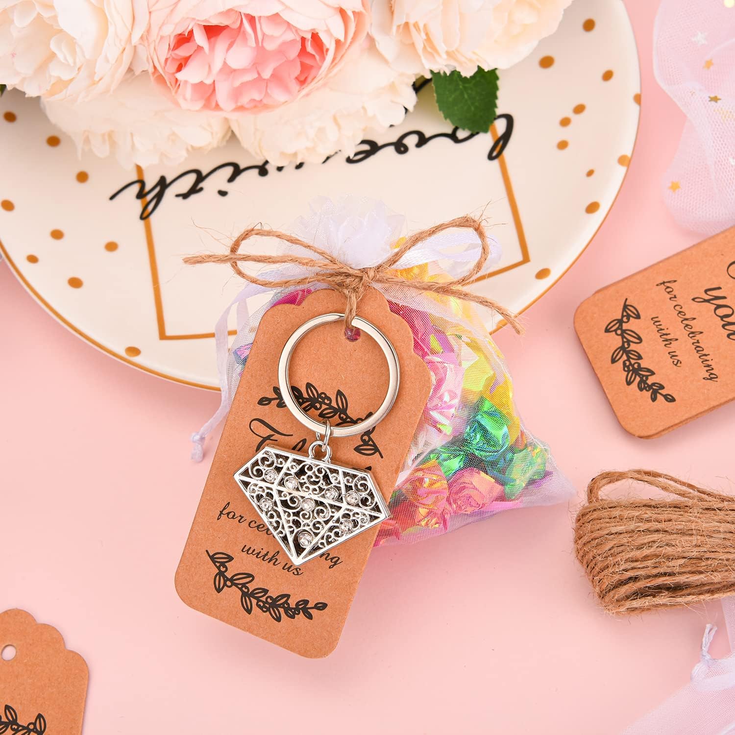 24 PCS Siliver Diamond Shape Keychain Diamond Ring Key Chains for Party Decoration Wedding Souvenirs Key Rings for Bridal Shower Wedding Return Gift Souvenirs for Guests Theme Party Decorations