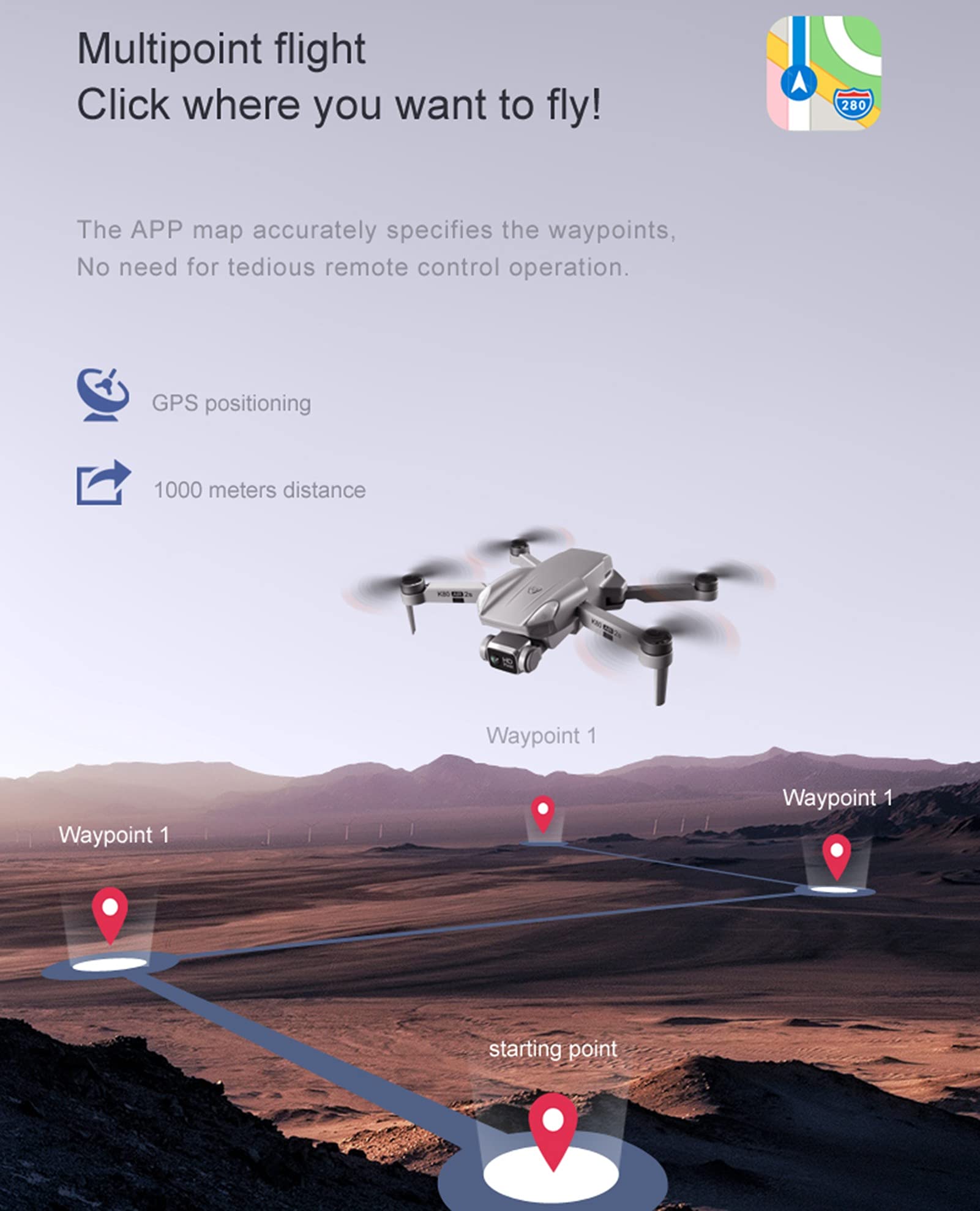 GPS Drone with 4K Dual Camera WiFi FPV Live Video Rc Quadcopter 30mins 1000m Range Brushless Aerial Photography Helicopter Drones Toys Follow Me Pointing Flight(Battery*3)