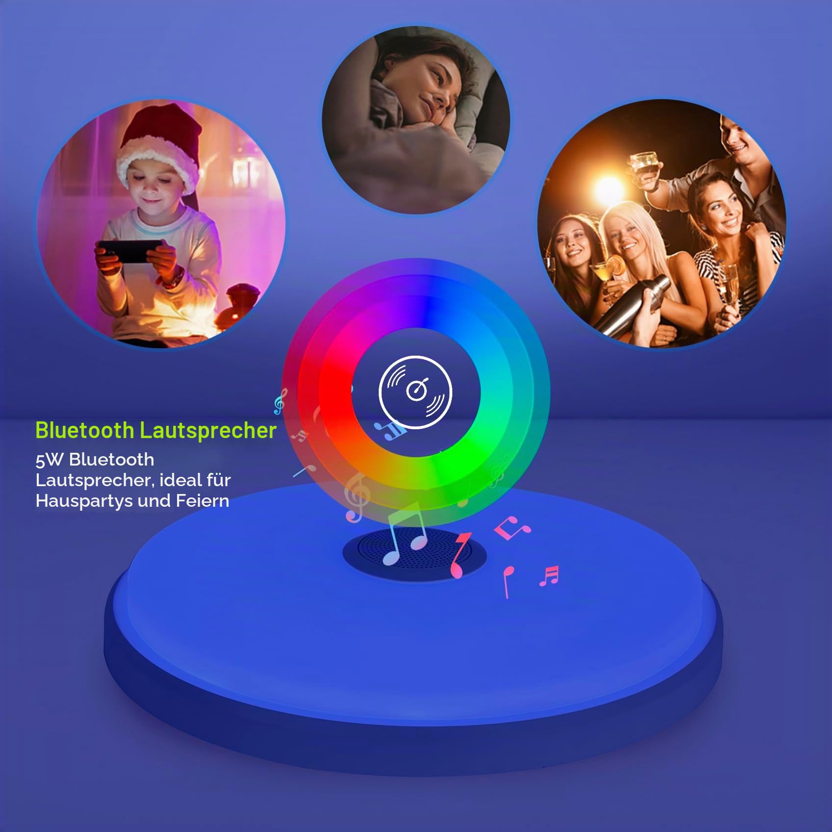 JDONG LED Deckenleuchte Dimmbar 36W mit Bluetooth Lautsprecher Rund led Deckenlampe mit Fernbedienung und APP RGB Farbwechsel 3000-6500K Einstellbar für Schlafzimmer Wohnzimmer Ø40cm