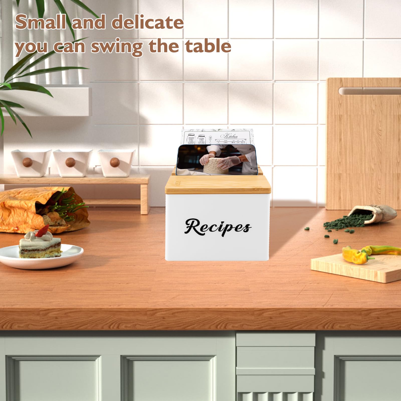 Caja De Recetas De Madera Con Tarjetas Y Divisores, 6 Separadores De Madera Y 50 Tarjetas