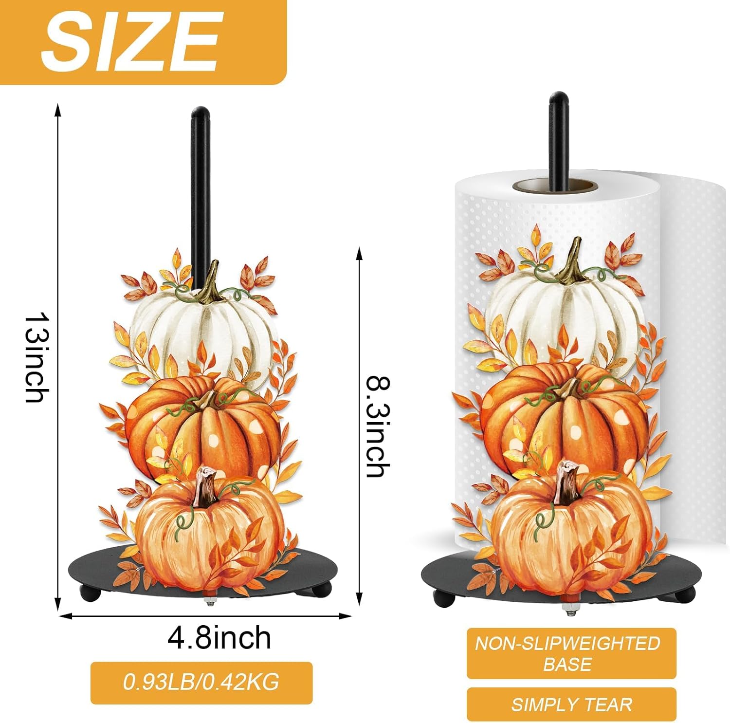 JarThenaAMCS Fall Pumpkins Paper Towel Holder, Watercolor Pumpkin
