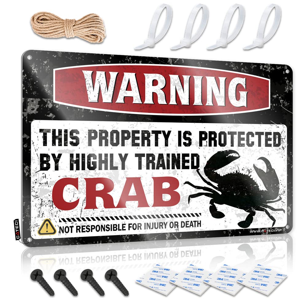 STWNVOITV Warning Signs For Bedroom Warning This Property Is Protected By A Highly Trained Crab Sign Beer Signs For Bar Outdoor Tin Sign(30X40CM)