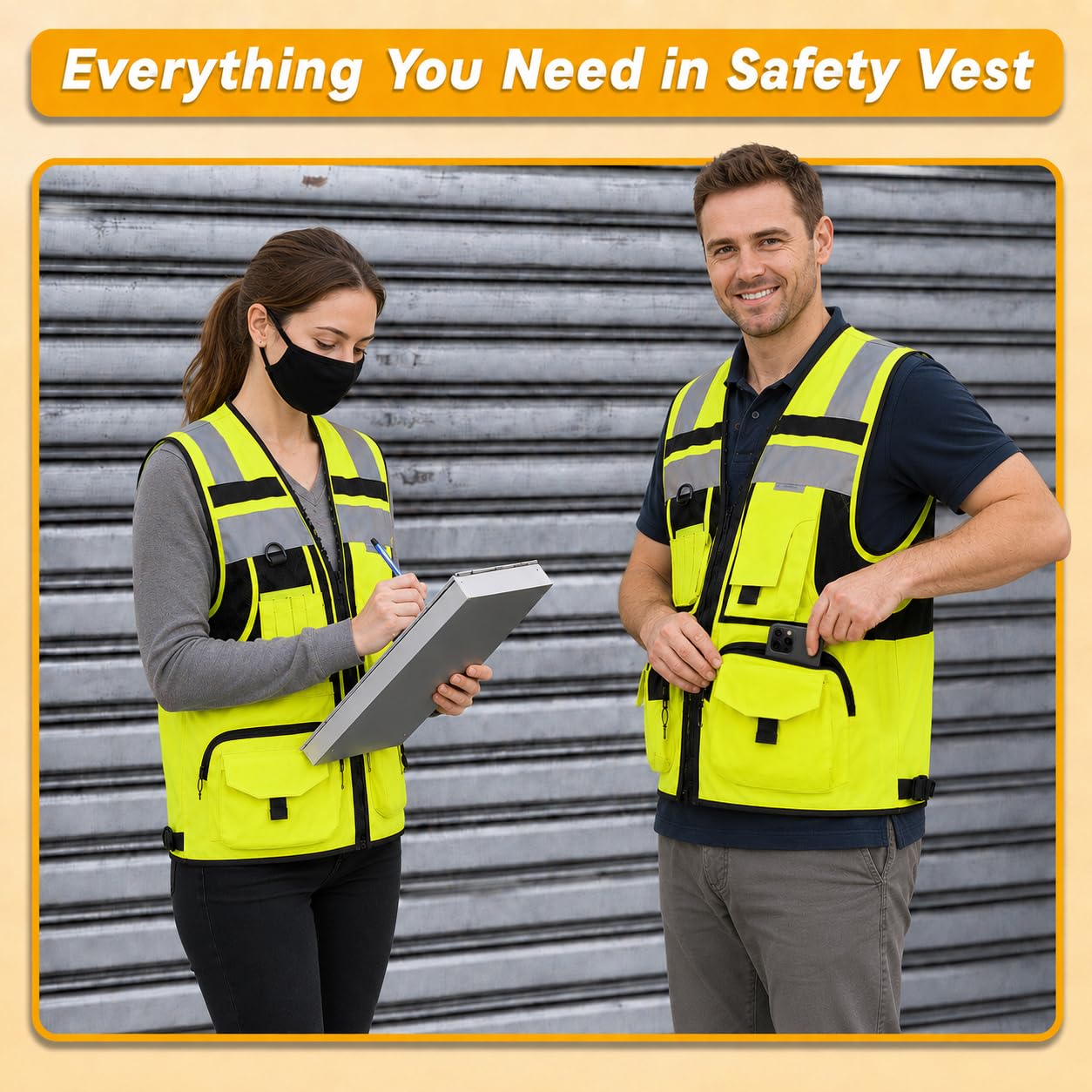 Chaleco de seguridad de punto con rayas reflectantes 3M, chaleco Oxford de alta visibilidad con bolsillos, ropa de trabajo de construcción brillante para hombres y mujeres, Amarillo alta visibilidad,