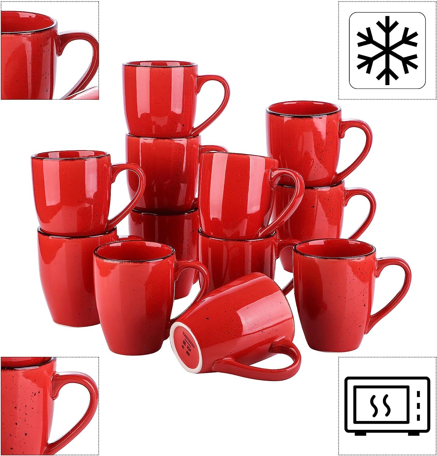 Prezenty Kubek ceramiczny Navia Zestaw 12 kubków do kawy z tropikalną herbatą, kamionka, bardzo duża kawa, herbata, gorące kakao Kubki do kawy, nowoczesne ceramiczne kubki do picia, czerwony, 350 ml/1