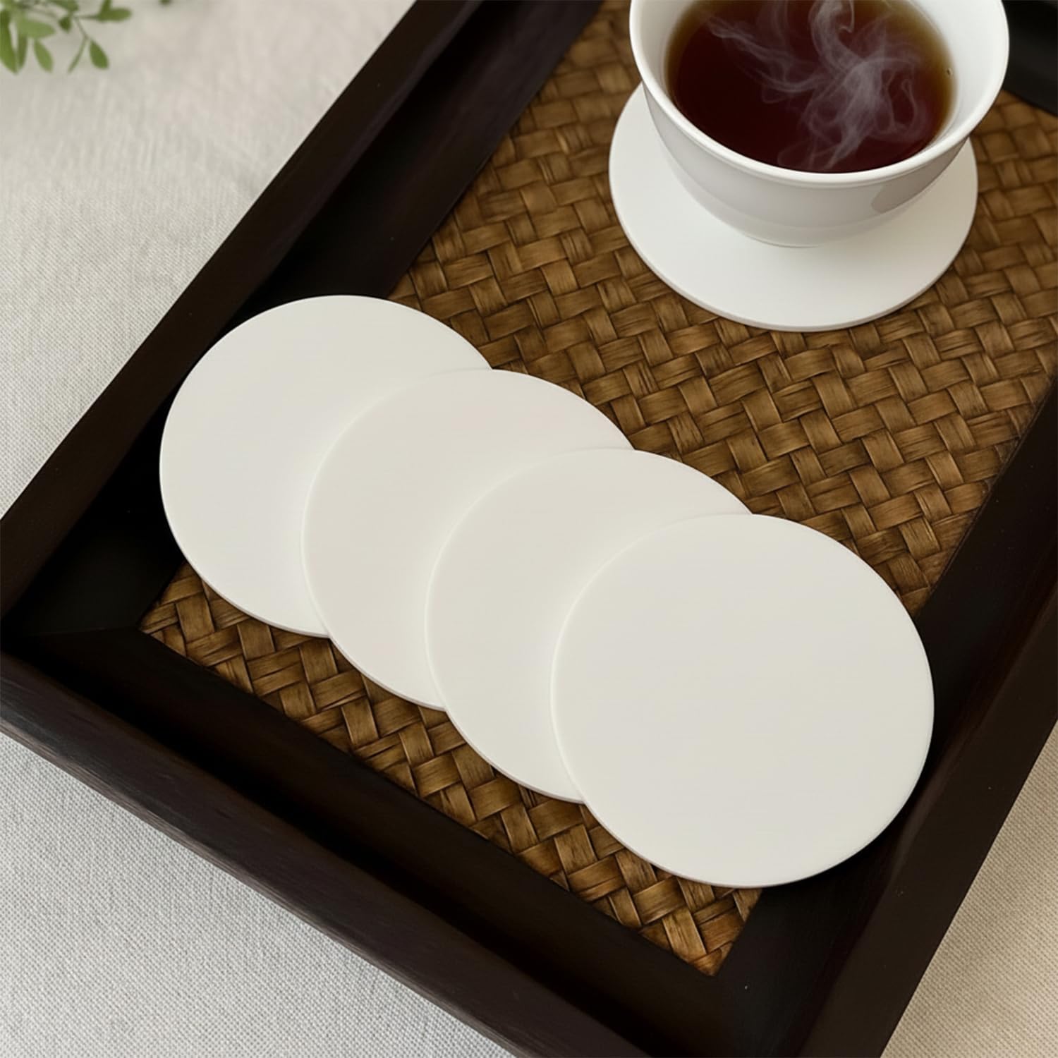 monarch bizcom impex unbreakable acrylic coaster set - set of 6 coasters for gaming tables, office use, and study table decor - stylish and durable drink coasters to protect surfaces (white)