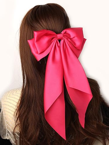 Miniatura 3 de Furling Pompoms Lazos para el cabello para mujer, pinzas de lazo para el cabello sedosas, de satén grande, cinta de cola larga, pasador francés,