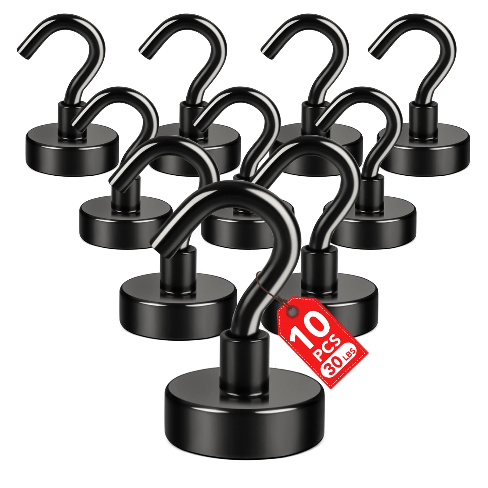 E BAVITE Black Magnetic Hooks Heavy Duty, 22Lbs Rare Earth Magnets for Home, Kitchen, Office , Cruise ââ‚¬â€œ 10pack | Heavy Duty with Epoxy Coating for Refrigerator, Cruise, Grill, Kitchen,Home