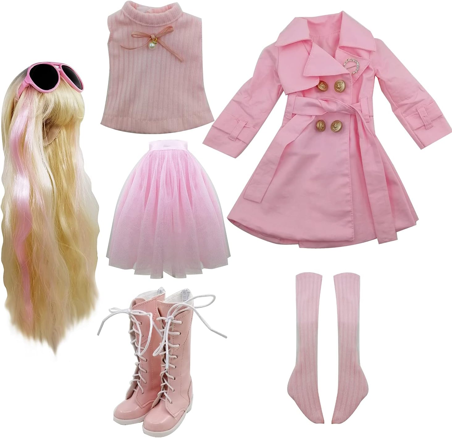 Proudoll Daily Outfits Wig Skirt T-Shirt Coat Stocking Sunglass Boots Clothes for 1/3 BJD Doll 60cm 24inches Dolls (Only Accessories(Without Doll), Pink-WY)