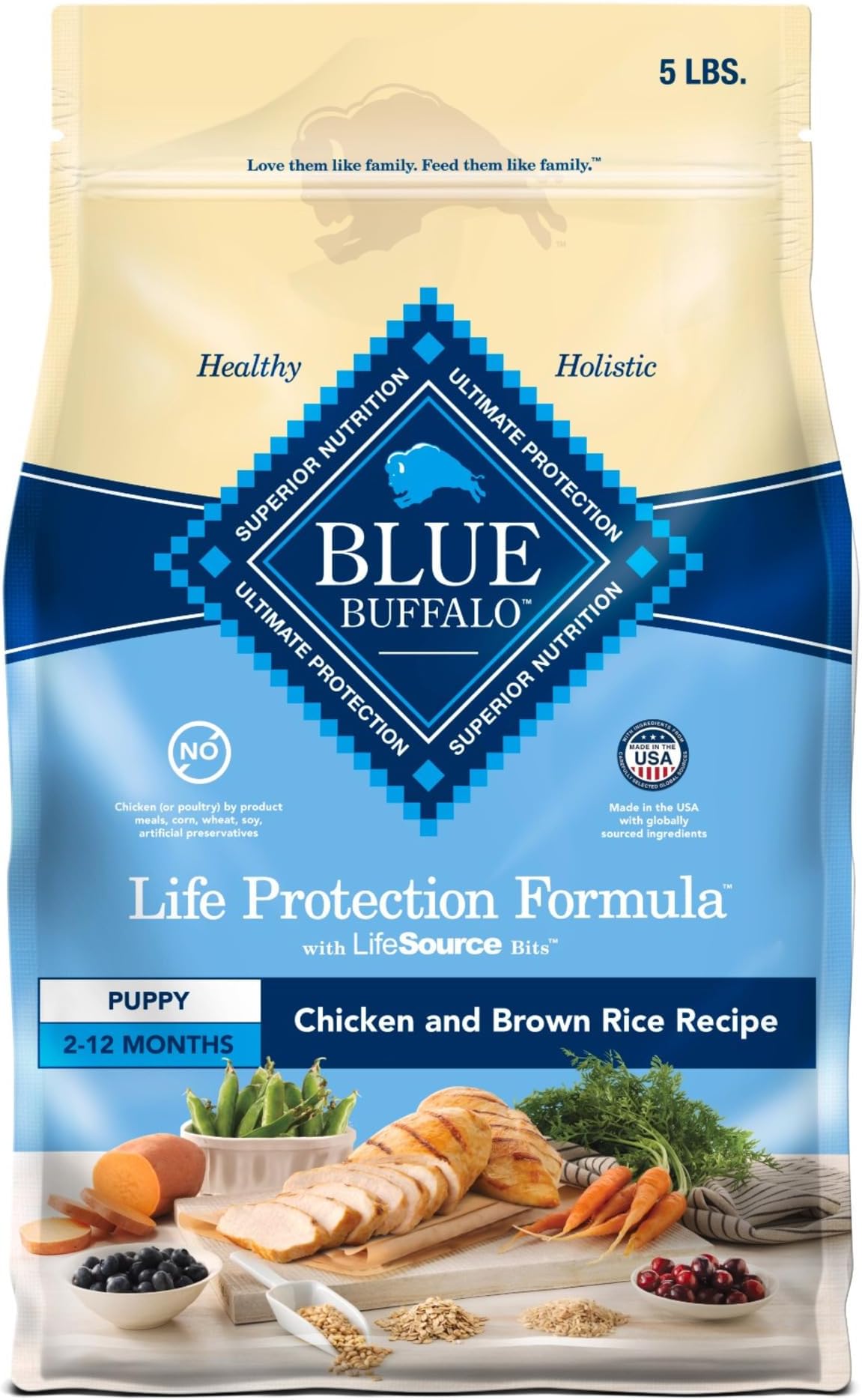 Blue Buffalo Life Protection Formula Puppy Dry Dog Food with DHA and ARA, Made with Natural Ingredients, Chicken & Brown Rice Recipe, 5-lb. Bag