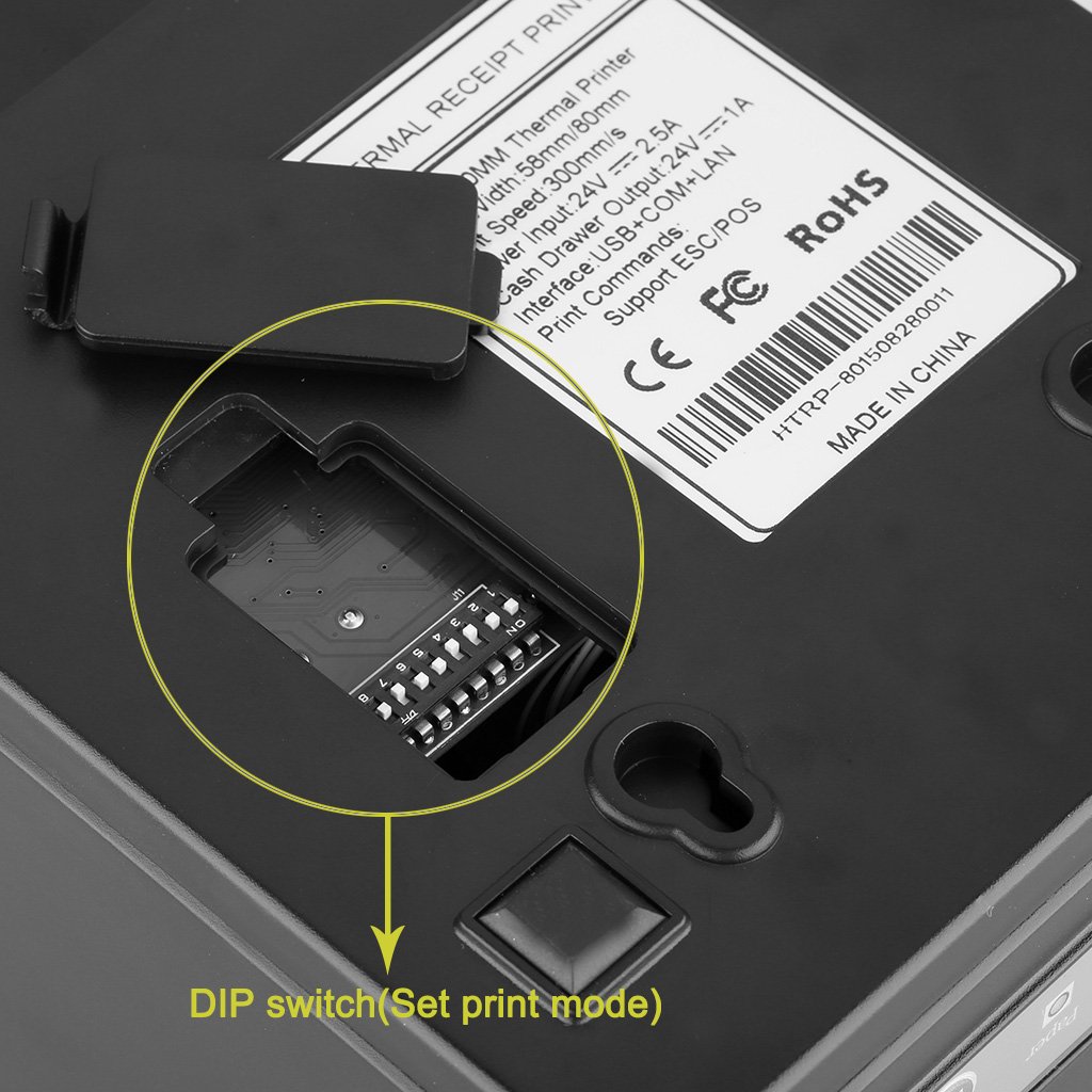 EXCELVAN - Stampante termica per ricevute 300 mm/s 80 mm, taglio automatico USB COM, Internet (100M), Ethernet, porta seriale Android e iOS, Windows e Linux, supporto nero
