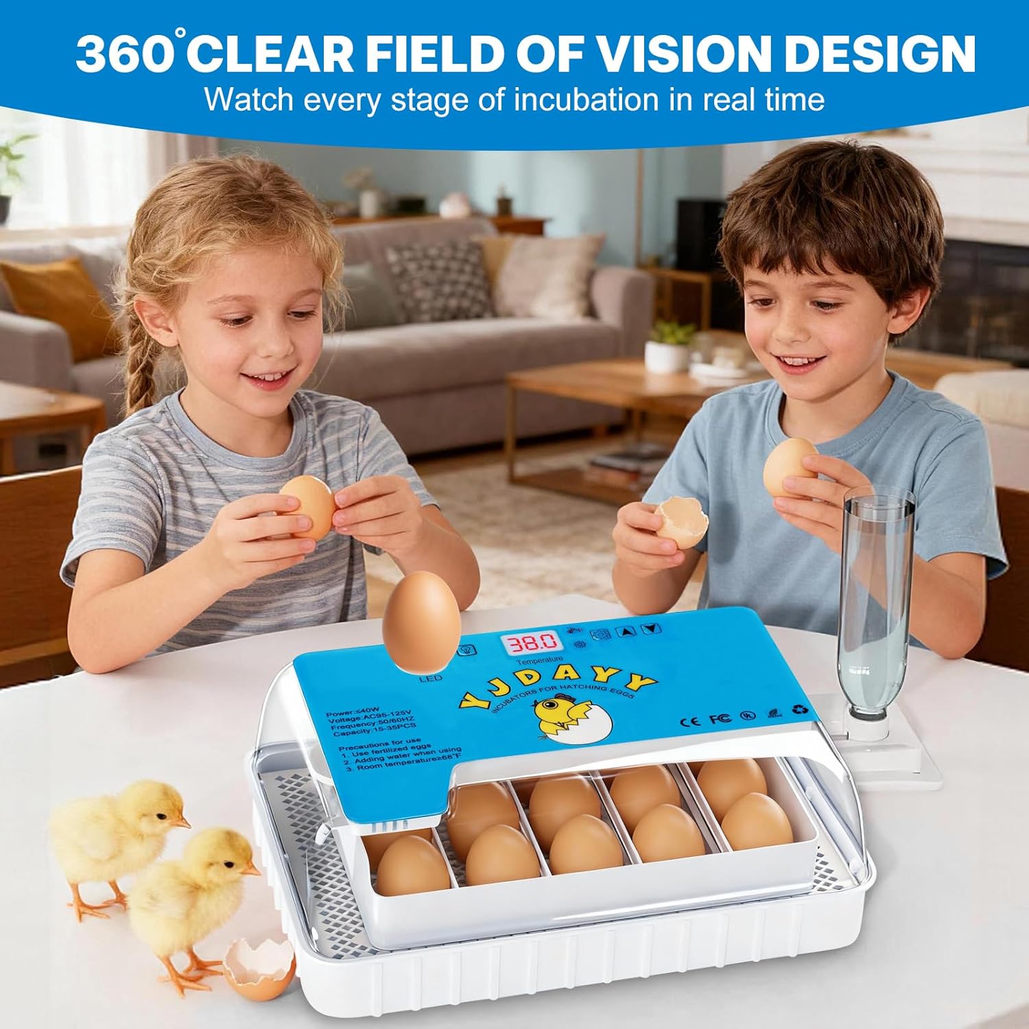 Incubators for Hatching Eggs 15-35 Eggs Incubator with Automatic Egg Turning and ℉Temperature Display LED Candler Poultry Incubator for Hatching Chicken Duck and Quail Incubator (Blue)