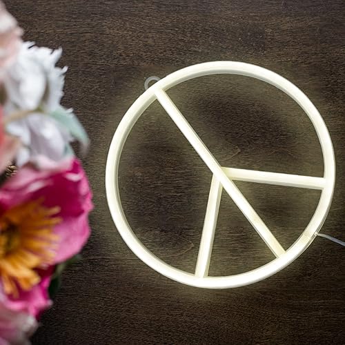 Miniatura 9 de Uonlytech Letreros de decoración LED de paz, signo de paz, símbolo de paz, luz de modelado LED de neón, lámpara de neón luminosa, señal de paz,