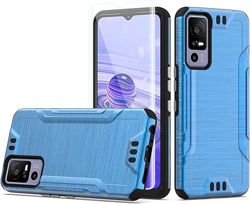 Miniatura 1 de HRWireless Funda compatible con TCL 40 XE 5G con protector de pantalla de vidrio templado HD, Ultra fuerte resistente diseño metálico híbrido doble