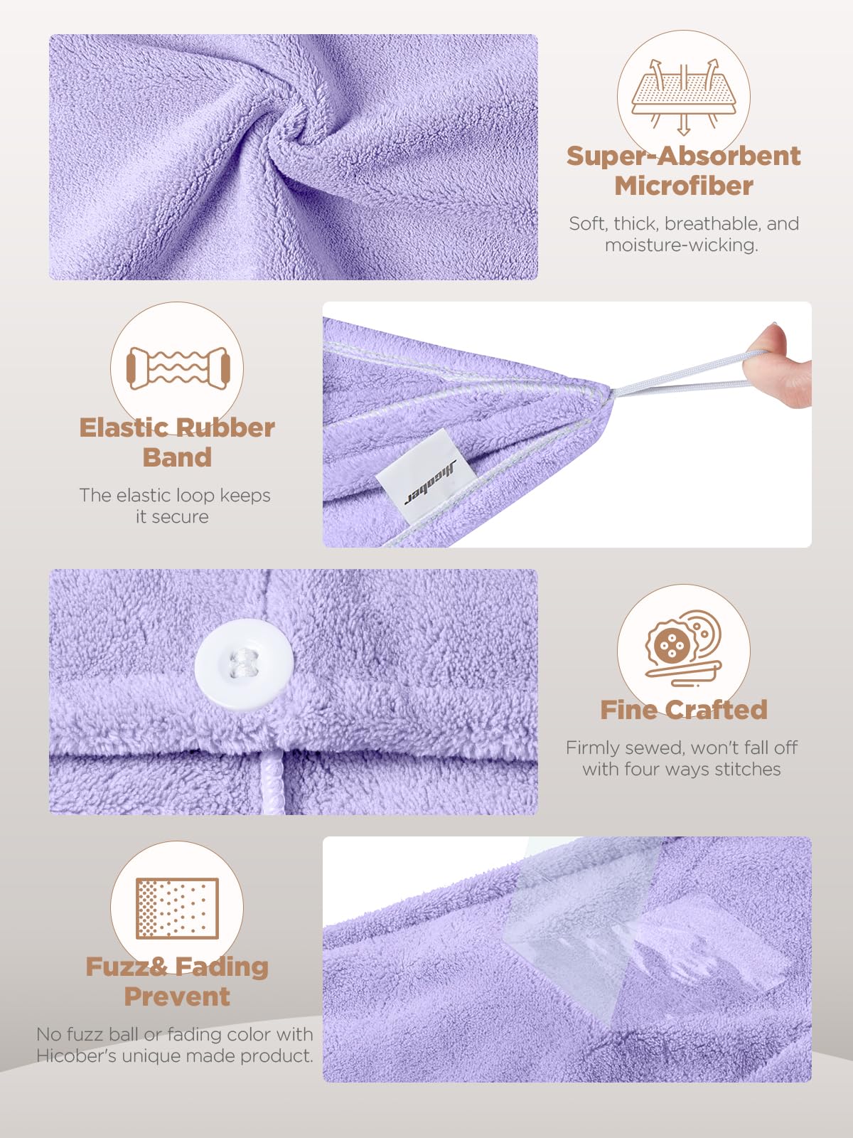 Hicober Microfiber Towel, 3 Pack Hair Turbans - Drying Wrap for Curly Hair Women, Anti Frizz (Purple, Blue, Grey): T-purple,grey Large
