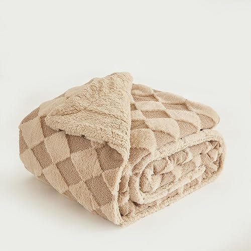 Miniatura 8 de Manta de piel sintética de conejo de lujo, color caqui, de 60 x 80 pulgadas, manta sherpa reversible de felpa suave, manta gruesa para cama, cómoda