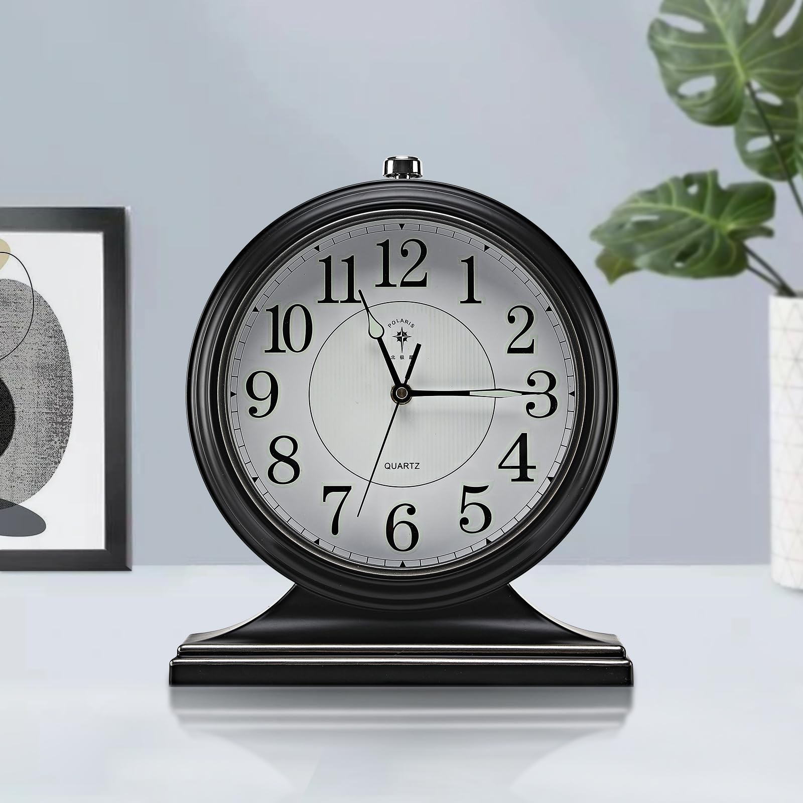 View 1 of 10-inch Vintage Mantel Desk Clock, Silent Desk Clock for Living Room Décor, Easy to Read Larege Retro Mantel Clocks for Fireplace and Shelf Decoration.(Black)