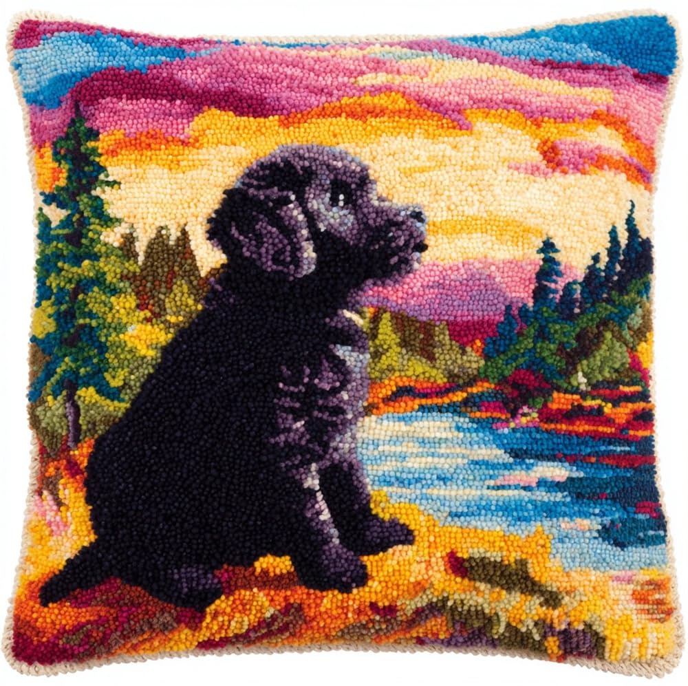kitphoenix DIY Yarn Cushion Cover Craft Kit Puppy By The River