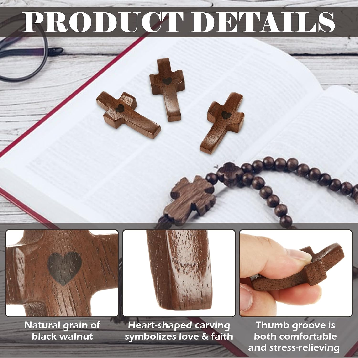 LDHHYH 30 PCS Wooden Cross Fidget with Organza Bags, Pocket Cross in Bulk, Cross My Heart | Encouragement Gift, Inspirational Easter Gift for Christian Faith, Prayer, Easter Day Gifts