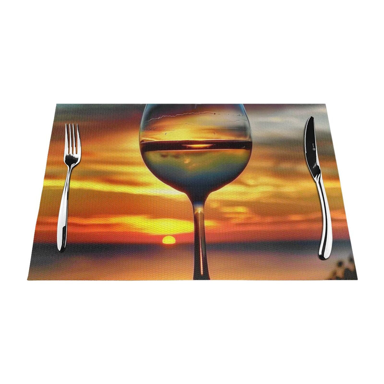Set de table PVC verre à vin coucher de soleil x6 lavable résistant à la chaleur 45x30 cm